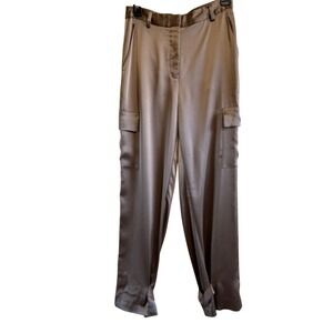 Babaton Aritzia Satin Cargo Pants Brown Metallic High Waist Buckle Ankle Size 4
